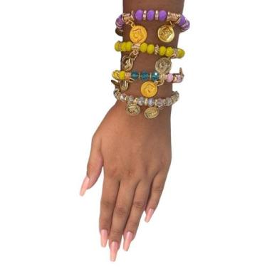 Imagem de Kit Com 4 Pulseiras Ciganas Cristal e Silicone - Lua Mística
