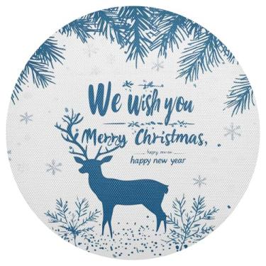 Imagem de xigua Jogo americano redondo para árvore de Natal, conjunto de 1, tapete de mesa redondo antiderrapante resistente ao calor, tapetes de mesa de 48 cm para decoração de cozinha, jantar e festa