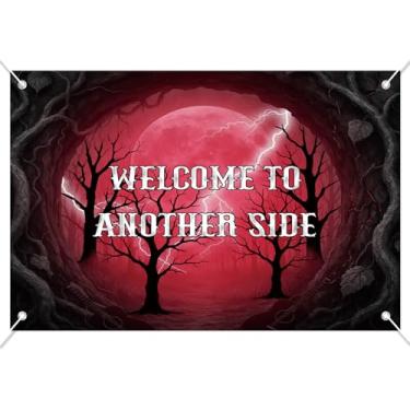 Imagem de Welcome to Another Side Cenário, 100x150cm Floresta Assustadora Banner de Foto Fantasia Sombria Halloween Fotografia Fundo Horror Mistério Festa Decorações para Aniversário Parede Adornos