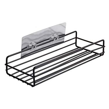 Imagem de Organizador de banheiro banheiro banheiro rack de ferro forjado montado na parede rack de armazenamento de gel de chuveiro sem perfuração rack de artigos de higiene pessoal prateleiras de banheiro