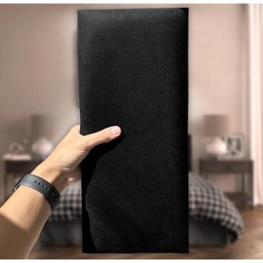 Imagem de Cabeceira kit 8 unidades tecido preto módulos adesivo na parede para cama casal quarto box