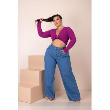Imagem de Calça Jeans Lisa Pantalona Wide Leg Soltinha - PLUS SIZE - Irbasic, 52