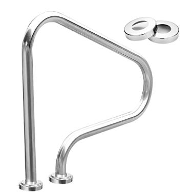 Imagem de AkosOL Trilho de piscina 80 cm corrimão de piscina aço inoxidável 113 kg capacidade de carga prata à prova de ferrugem kit de corrimão de segurança para piscina - montagem fácil