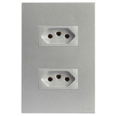 Imagem de Cj tomada dupla 10a 4x2 recta prata satin fosco - BLUX