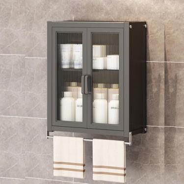 Imagem de Armário de armazenamento sobre o vaso sanitário – Organizador de metal montado na parede com portas de acrílico, design à prova de poeira sem perfuração, barra de toalha e 2/3/4 camadas para artigos
