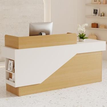 Imagem de Mesa de recepção pequena com bandeja de teclado, balcão de varejo com economia de espaço para lojas, salões e lojas de varejo - acabamento natural, 100 cm