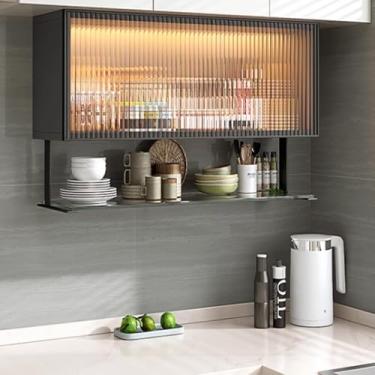 Imagem de Rack multifuncional de armazenamento de cozinha, armário de parede de 2 camadas com porta de vidro, organizador versátil de pratos e especiarias, ideal para uso em cozinha e banheiro