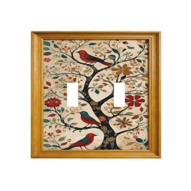 Imagem de Capa decorativa para interruptores de luz, pássaros de árvore, 2 gangues, placa de parede com interruptor duplo, capa decorativa para decoração de casa