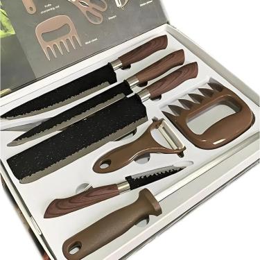Imagem de Kit 8 Facas Chef Churrasco Inox Afiada - Marrom