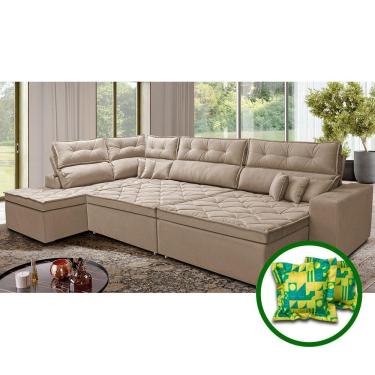 Imagem de Sofá De Canto Retrátil E Reclinável Esquerdo 3,40x2,36m Molas Cama Inbox Espanha Velusoft Bege