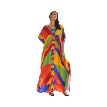 Imagem de Caftã Turco Estampado para Praia - Conjunto de Biquini e Vestido Maxi,
