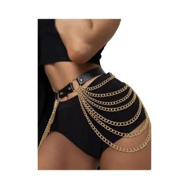 Imagem de Cinto Feminino Gótico Punk Preto Em Couro PU Com Franjas, Cinto Ajustá