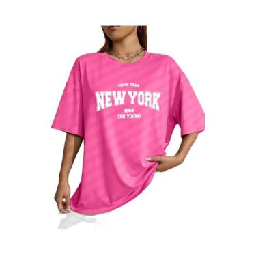 Imagem de Camiseta Feminina Oversize De Algodão 1968 Nova York Jovem Casual Stre