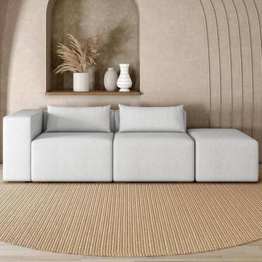 Imagem de Sofá 4 Lugares 283cm com Puff Direito Fay Linho Gelo Z55 - Mpozenato