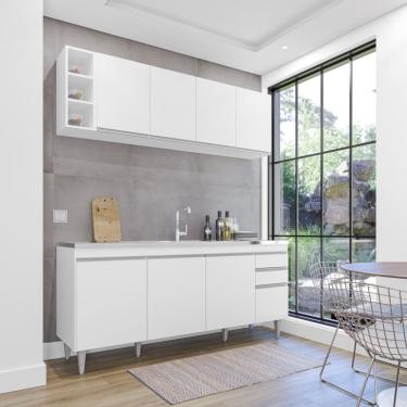 Imagem de Cozinha Compacta Ágatha 180cm 8 Portas 2 Gavetas Branco Maderatto Móveis