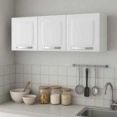 Imagem de Armário Aéreo De Cozinha Cor Branco 3 Portas Rose Itatiaia Branco