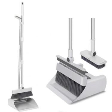 Imagem de Kit Vassoura Rodo Silicone 4 em 1 Inox Multifuncional Pá Coletora Esco