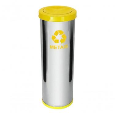 Imagem de Lixeira de Aço Inox 30L com Tampa Plástica Meia Esfera para Ambiente Interno Amarelo