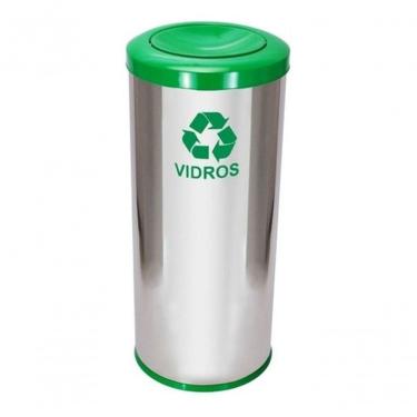 Imagem de Lixeira em Aço Inox com Tampa Meia Esfera 50 Litros Abertura Basculante Balde Interno Inox Higipack