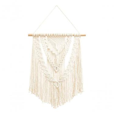 Imagem de Painel de Parede Macrame com Fios 100% Algodão Decorativo Sustentável Bege Redes de Dormir Premium Colchões