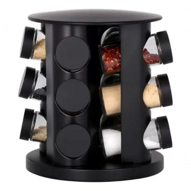Imagem de Porta Temperos Giratório e Condimentos Giratório com 9 Potes de Vidro com Base Giratória para Cozinha