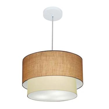 Imagem de Lustre Pendente Duplo Cilíndrico MD-4159 para Ambientes Internos com Cúpula em Tecido Palha-bege Bivolt Vivare Brasil