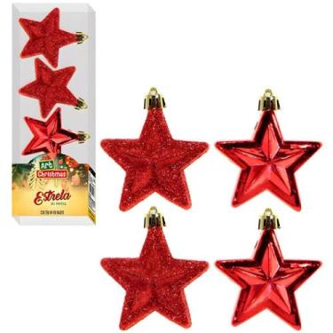 Imagem de Decoração Arvore de Natal 4 Lindas Estrelas Natalinas Vermelhas - Fant
