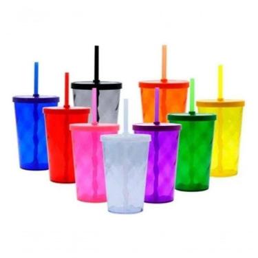 Imagem de Copo Acrílico Espiral 550ML com Tampa sob-pressão e Canudo para Festas Transparente Pre...