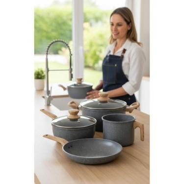 Imagem de Jogo 4 Panelas Antiaderente Cerâmica Indução Cinza Escuro - Congratula