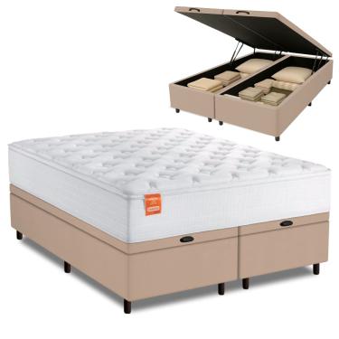 Imagem de Cama Box Baú Colchão Casal Queen Molas Ensacadas Real 158x198x68cm Branco / Bege Induco...