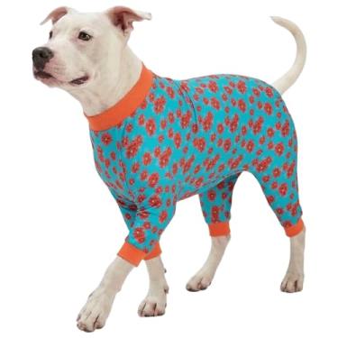 Imagem de LovinPet Roupas para cães grandes e meninos Pitbull – Body antilamber, cuidados com ferimentos de cães grandes/pós-cirurgia, tecido elástico confortável, estampa floral coral escuro e menta, pijama de
