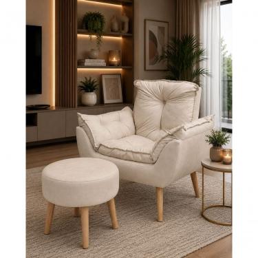 Imagem de Kit Poltrona Opala + Puff Red Apoio para os Pés Suede com Pés Palito Confortável Bege Sonho das Poltronas 83CM