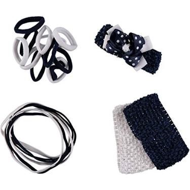 Imagem de Faixas el sticas de uniforme escolar infantil French Toast para cabe a e rabo de cavalo, pacote com 4, azul marinho e branco, tamanho nico