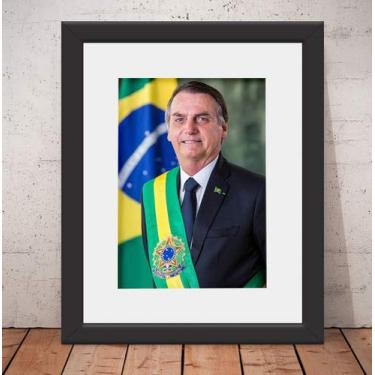Imagem de Quadro Decorativo Poster Bolsonaro Foto Oficial Vidro & Paspatur 46x56cm