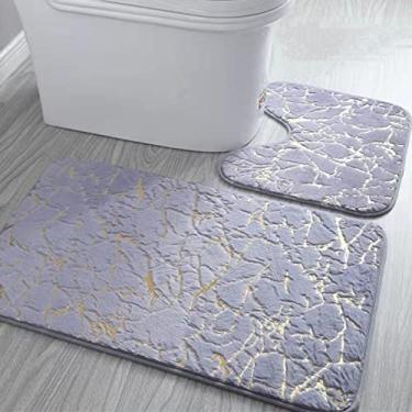 Imagem de Conjunto de tapetes de banheiro para sala de estar para casa, tapetes antiderrapantes com impressão dourada, tapete para quarto, tapete de banho, tapetes de banho, 2p1004 cinza