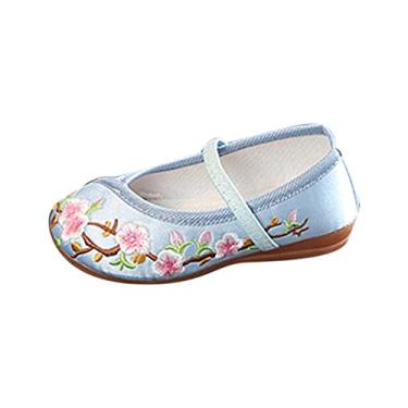 Imagem de Huicai Sapatos Hanfu para Meninas com Flor Bordada Chinesa Flat Retro Étnico Slope-Sapatos Sapatos Florais Vintage Sapatos Mary Janes de salto plano