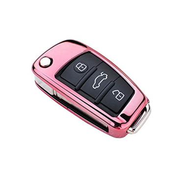 Imagem de CSHU TPU Porta-chaves para carro Proteção para chaves Homens e Mulheres Capa do porta-chaves Porta-chaves com anel porta-chaves, adequado para Audi C6 A7 A8 R8 A1 A3 A4 A5 Q7, rosa