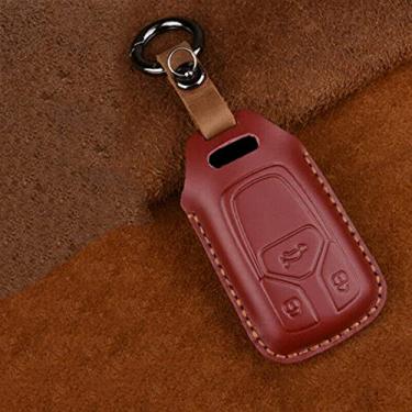 Imagem de CSHU Couro remoto masculino feminino porta-chave porta-chaves capa porta-chaves anel porta-chaves, adequado para Audi A1 A3 A4 A5 Q7 A6 C5 C6, A vermelho