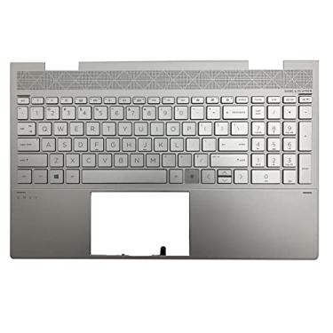 Imagem de LTPRPTS Substituição da capa superior para laptop Palmrest retroiluminado peça de montagem do teclado para HP 15-ED 15M-ED L93226-001 prata (UMA)