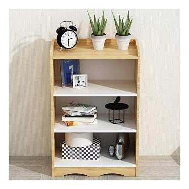 Imagem de KIZQYN Estante de livros de perfil estreito, folheado de madeira, organizador de 4 prateleiras, armário de armazenamento para escritório, cozinha, estante de sala de estar (cor: natural)