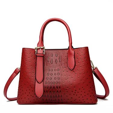 Imagem de Bolsa feminina de crocodilo moderna, bolsa transversal de couro grande bolsa de ombro feminina, Vermelho