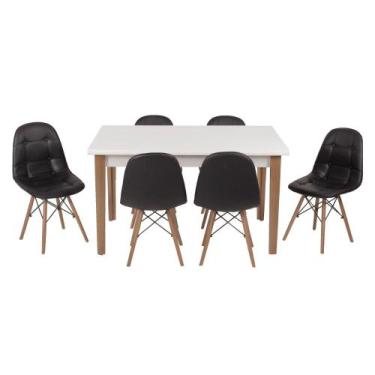 Imagem de Conjunto Mesa De Jantar Luiza 135cm Branca Com 6 Cadeiras Botonê - Pre
