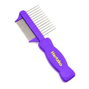 Imagem de HERTZKO Pente de pulgas de dupla face com pinos densamente embalados remove pulgas, ovos de pulgas e detritos, e os pinos espaçados mais largos desembaraça e afrouxam o subpelo morto - adequado para cães e gatos