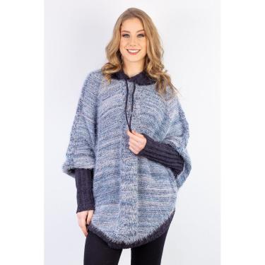 Imagem de Poncho feminino de malha patchwork 60003 - Preto/Verde-Feminino