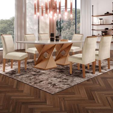 Imagem de Mesa de Jantar 6 Lugares Genova/Luísa com Vidro Cinamomo/Off White/Bege - Cel Móveis