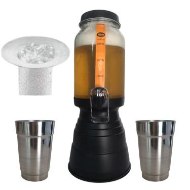 Imagem de Chopeira cervejeira torre de bebida e drinks com porta gelo 2 copos alumínio 220 ml