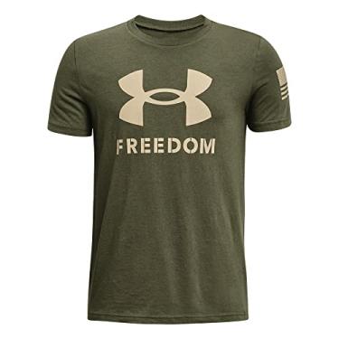 Imagem de Under Armour Camiseta com logotipo Freedom para meninos, (390) Marine Od Green / / / Desert Sand, G
