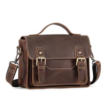 Imagem de Bolsa de Mensageiro em Couro Legítimo para Homens Bolsa de Ombro e Carteira Bolsa Transversal Pasta com Alça Ajustável (A)