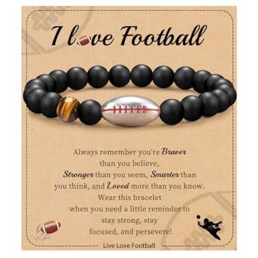 Imagem de Futebol Beisebol Basquete Presentes de Futebol Masculino Pulseiras com Contas Natural Olho de Tigre Pulseira Masculina Aniversário Presentes de Formatura para Filho Neto Bônus Filho Namorado Irmão,