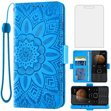 Imagem de Asuwish Capa de celular para Nokia 225 4G 2020 com protetor de tela de vidro temperado e carteira de couro floral com suporte para cartão de crédito acessórios para celular Nokia225 G4 TA-1282